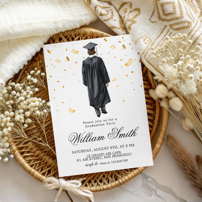Convite de Ilustração de Graduado Menino com Confe (Criador carregado)