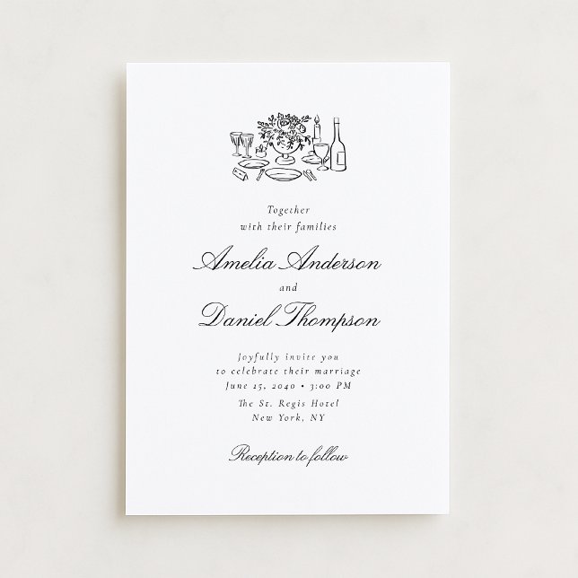 Convite de Ilustração de Mesa de Casamento Elegant (Criador carregado)