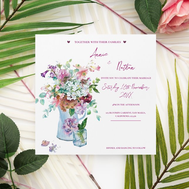 Convite de Ímã de Casamento com Aquarela Floral Ro (Pink Floral Watercolor Wedding Magnet Invitation)