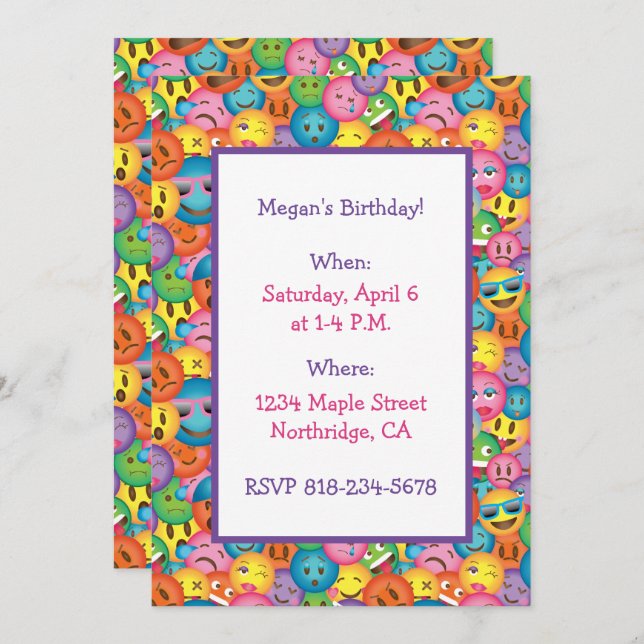 Convite de Impressão de Emoji Fofo (Frente/Verso)