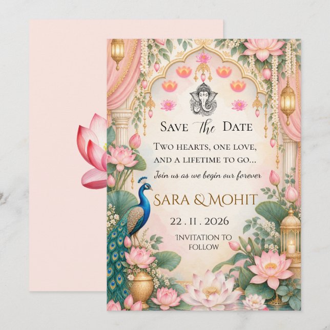 Convite de Indian Wedding para Salvar a Data (Frente/Verso)