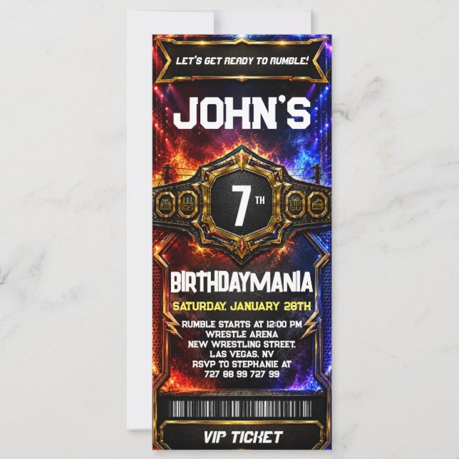 Convite de Ingresso de Aniversário de Luta Livre (Frente)