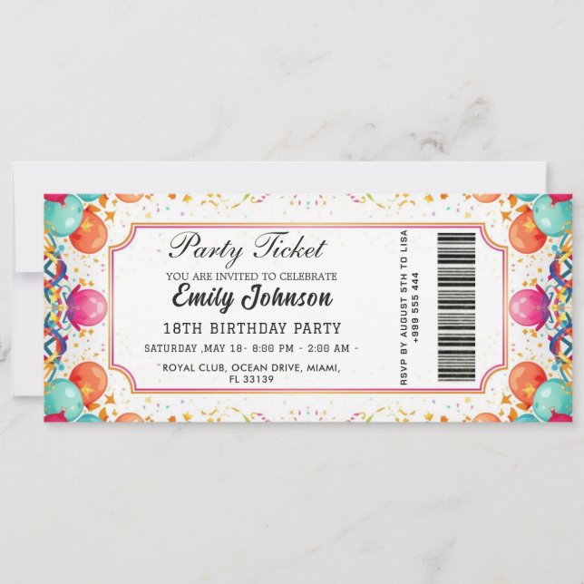 Convite de Ingresso para Festa de Aniversário Dour (Frente)