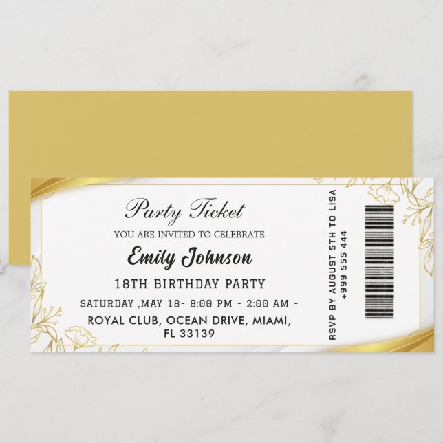 Convite de Ingresso para Festa de Aniversário em O (Frente/Verso)