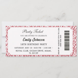 Convite de Ingresso para Festa de Aniversário Rosa