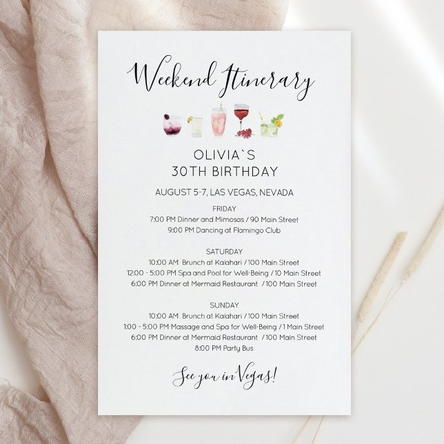 Convite de Itinerário de Aniversário de Fim de Sem (Modern Weekend Birthday Itinerary Invitation)