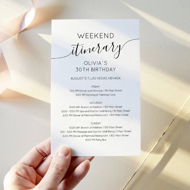 Convite de Itinerário de Aniversário Minimalista E (Elegant Minimalist Birthday Itinerary Invitation)
