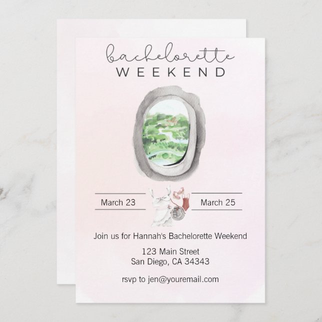 Convite de janela de avião com aquarela para despe (Frente/Verso)