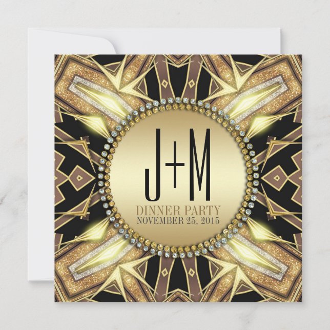 Convite de Jantar com Brilho em Dourado Art Déco (Frente)