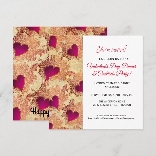 Convite de Jantar & Coquetéis do Dia dos Namorados (Frente/Verso)