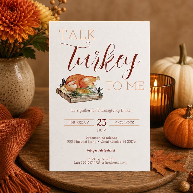 Convite de Jantar de Ação de Graças Rustic Talk Tu (Talk Turkey To Me Invite)