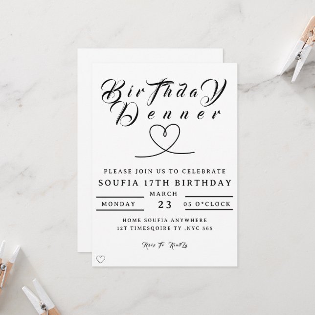 Convite de Jantar de Aniversário, Convite de Janta (Frente/Verso In Situ)