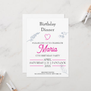 Convite de Jantar de Aniversário Coração Rosa Mini
