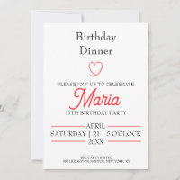 Convite de Jantar de Aniversário Coração Vermelho