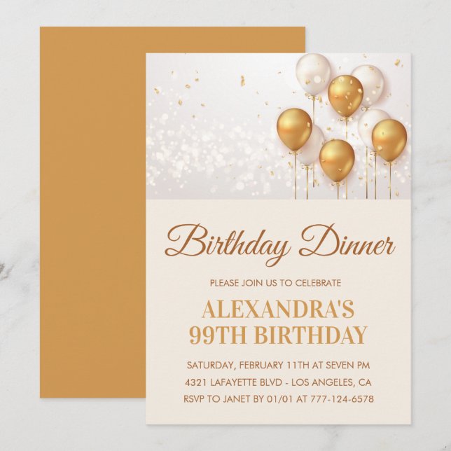 Convite de jantar de aniversário de ouro 99º anive (Frente/Verso)