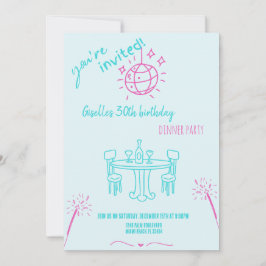 Convite de jantar de aniversário moderno desenhado