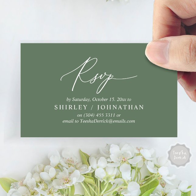 Convite de Jantar de Casamento com RSVP Romântico  (Modern Romantic RSVP Wedding Dinner Invitation Enclosed Reminder Online Email Card, Greenery Sage)