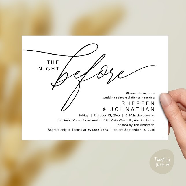 Convite de Jantar de Ensaio de Casamento com Letra (Elegant Script Wedding Rehearsal Dinner Invitation Card in Black and White)