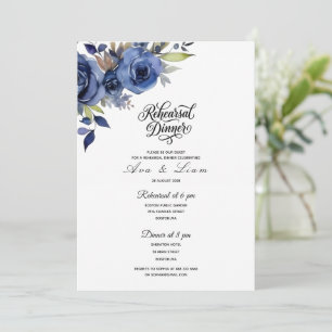 Convite de jantar de ensaio floral azul marinho