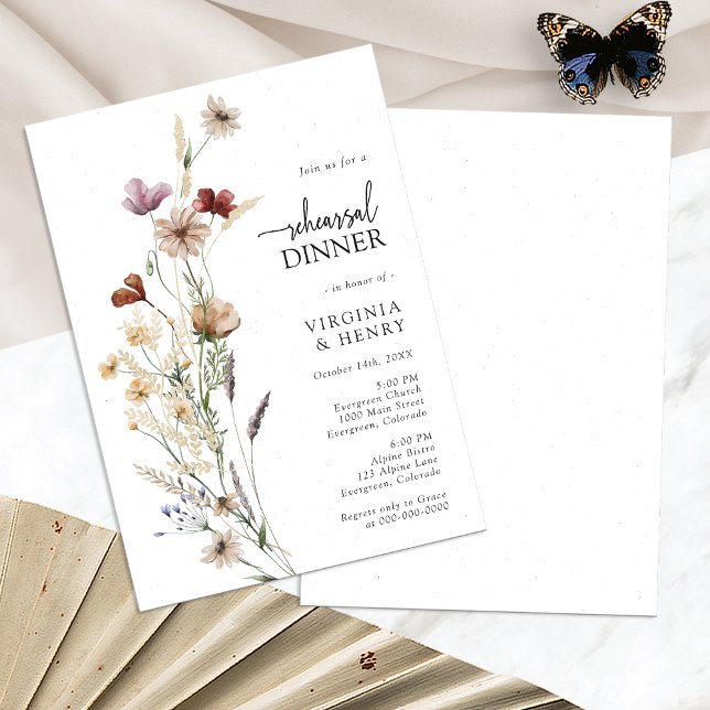 Convite de Jantar de Ensaios Boho Branco (White Boho Floral Rehearsal Dinner Invitation by Painted Paperie
)
