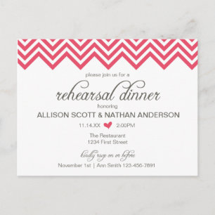 Convite de Jantar de Ensaios Chevron Rosa Postcard