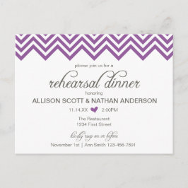 Convite de Jantar de Ensaios Chevron Roxo Postcard