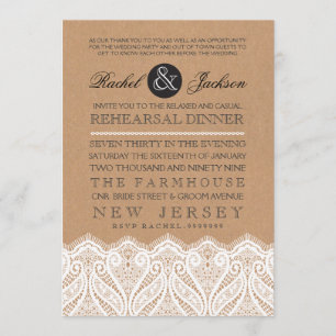 Convite de Jantar de Ensaios Country Rustic Lace