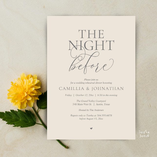 Convite de Jantar de Ensaios de Casamento “A Noite (“The Night Before” Modern Classy Rehearsal Dinner Reception Invitation Card Cream Grey)