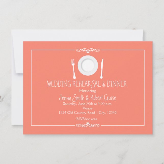 Convite de Jantar de Ensaios de Casamento Coral El (Frente)