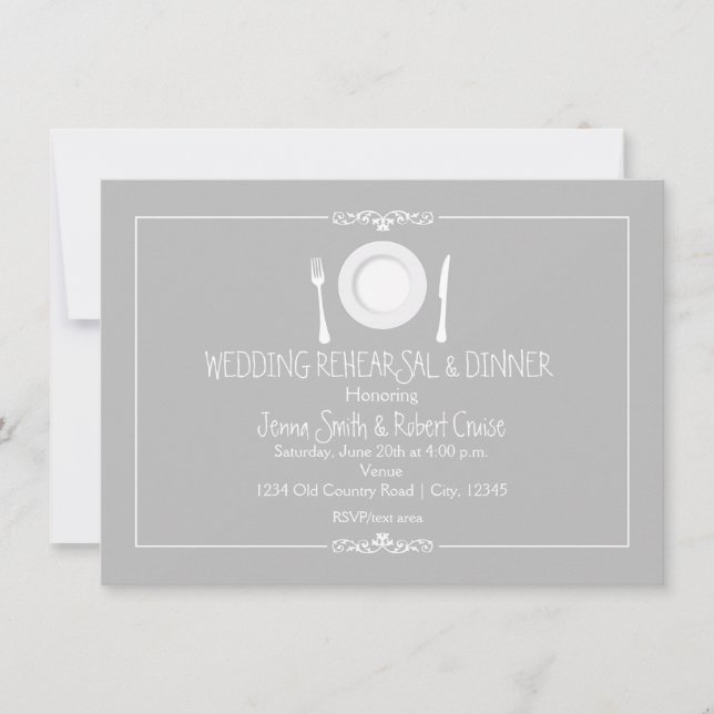 Convite de Jantar de Ensaios de Casamento Elegante (Frente)
