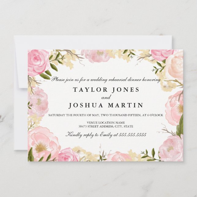 Convite de Jantar de Ensaios de Casamento Rosa Ele (Frente)