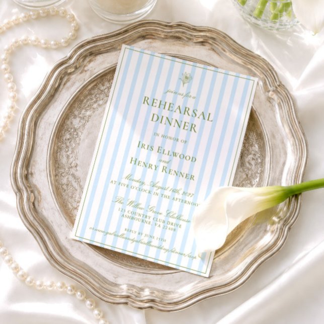 Convite de Jantar de Ensaios Elegante em Verde e A (Elegant Sage Green & Blue Rehearsal Dinner Invitation)