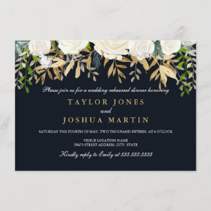 Convite de Jantar de Ensaios Florais Navy Gold