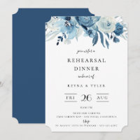 Convite de Jantar de Ensaios Floral Azul Elegante