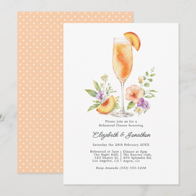 Convite de Jantar de Ensaios Floral Bellini de Pês (Frente/Verso)