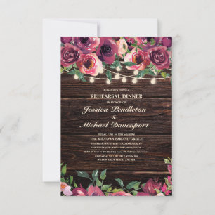 Convite de Jantar de Ensaios Floral Burgundy Luzes