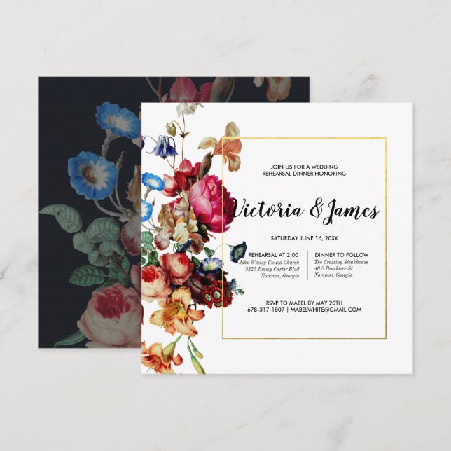 Convite de Jantar de Ensaios Floral Vintage Escuro (Frente/Verso)