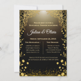 Convite de Jantar de Ensaios Preto e Dourado de Lu