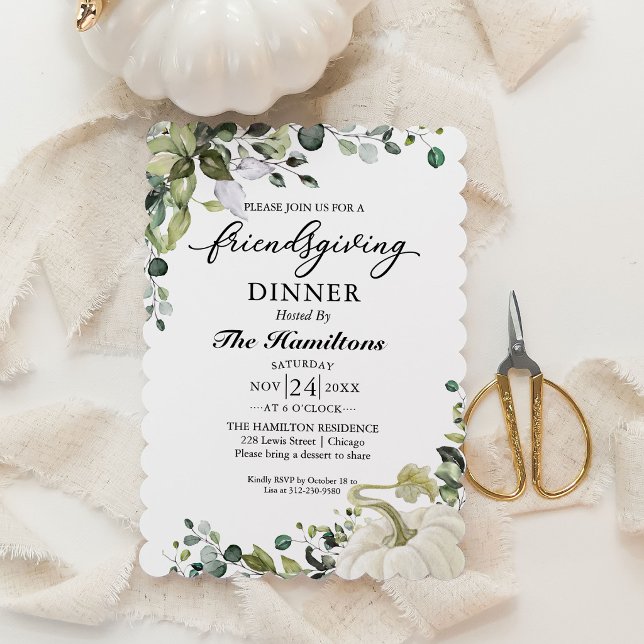Convite de Jantar de Friendsgiving com Abóbora e V (Criador carregado)