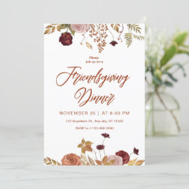 Convite de Jantar de Friendsgiving Floral Estético