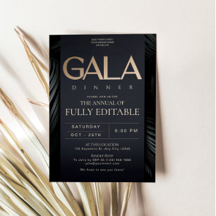 Convite de Jantar de Gala em Preto e Ouro Elegante