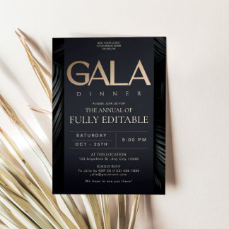 Convite de Jantar de Gala em Preto e Ouro Elegante