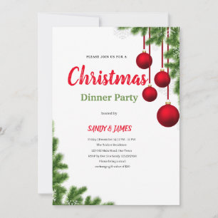 convite de jantar de Natal com enfeites vermelhos 