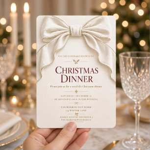 Convite de Jantar de Natal com Laço de Cetim Marfi