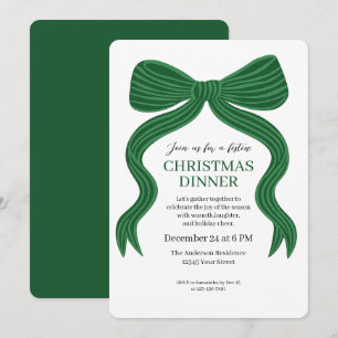 Convite de Jantar de Natal com Laço Verde Elegante