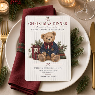 Convite de Jantar de Natal com Urso Teddy Elegante
