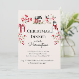 Convite de Jantar de Natal em Aquarela