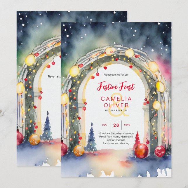 Convite de Jantar de Natal Festa Festiva (Frente/Verso)