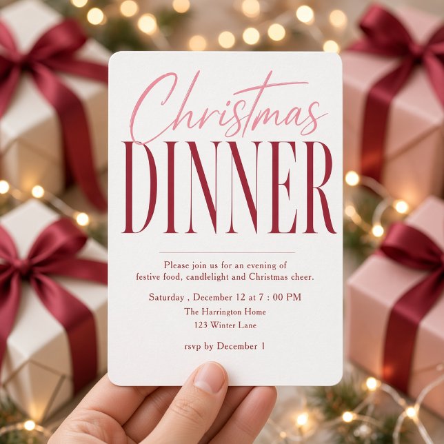 Convite de Jantar de Natal Moderno Rosa Borgonha (Criador carregado)