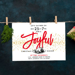 Convite de Jantar de Natal Moderno Vermelho Dourad